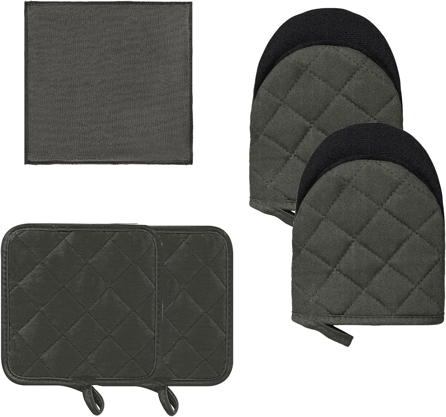 Goldmeet Kitchen Set Pack Of 5 - Silicone Oven Mitts, Pot Holders, and Towel Set - Heat Resistant Mini Oven Mittens for Baking, Grilling, and Barbecue up to 500 Degrees