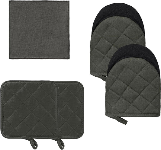Goldmeet Kitchen Set Pack Of 5 - Silicone Oven Mitts, Pot Holders, and Towel Set - Heat Resistant Mini Oven Mittens for Baking, Grilling, and Barbecue up to 500 Degrees
