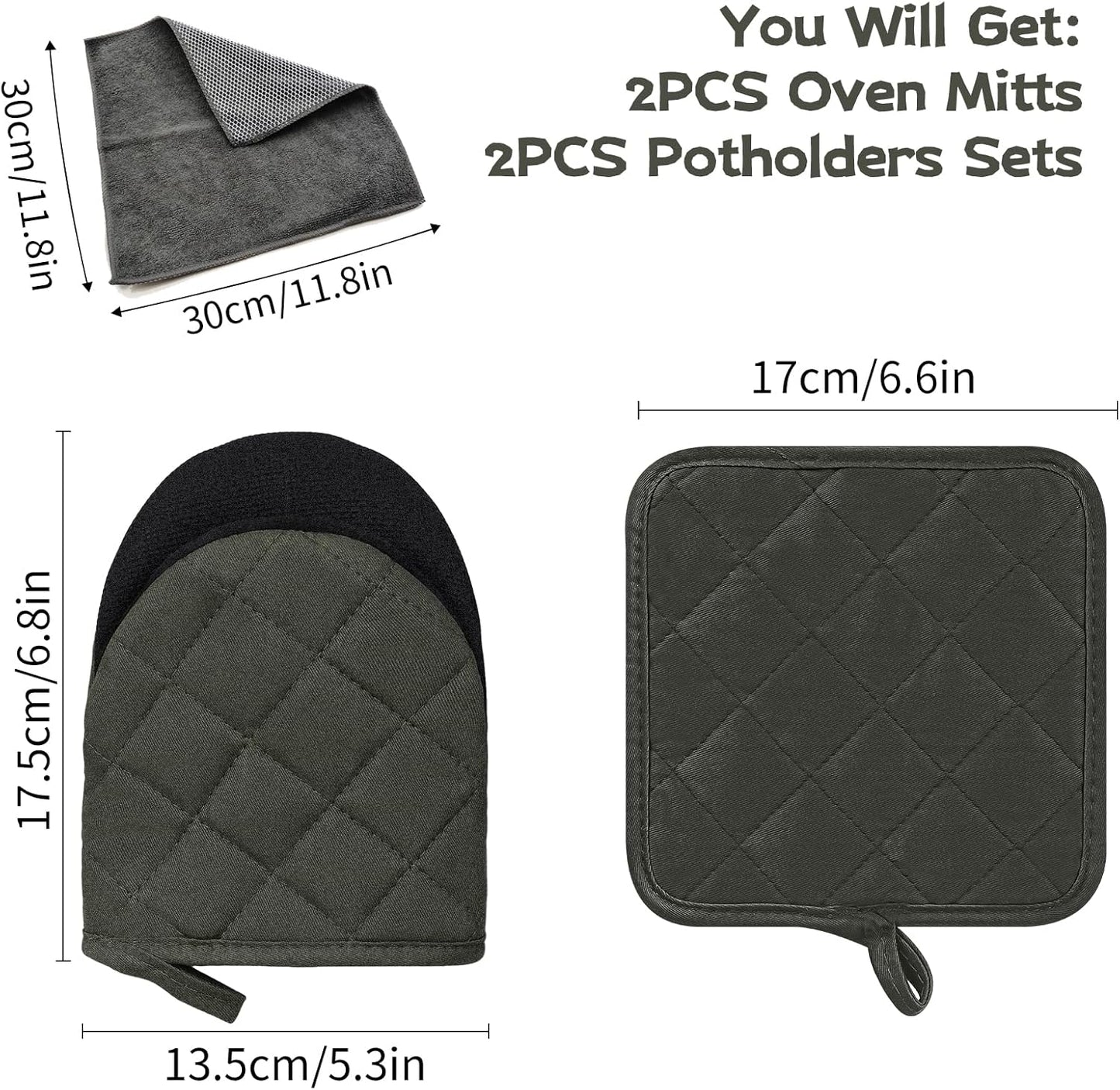 Goldmeet Kitchen Set Pack Of 5 - Silicone Oven Mitts, Pot Holders, and Towel Set - Heat Resistant Mini Oven Mittens for Baking, Grilling, and Barbecue up to 500 Degrees