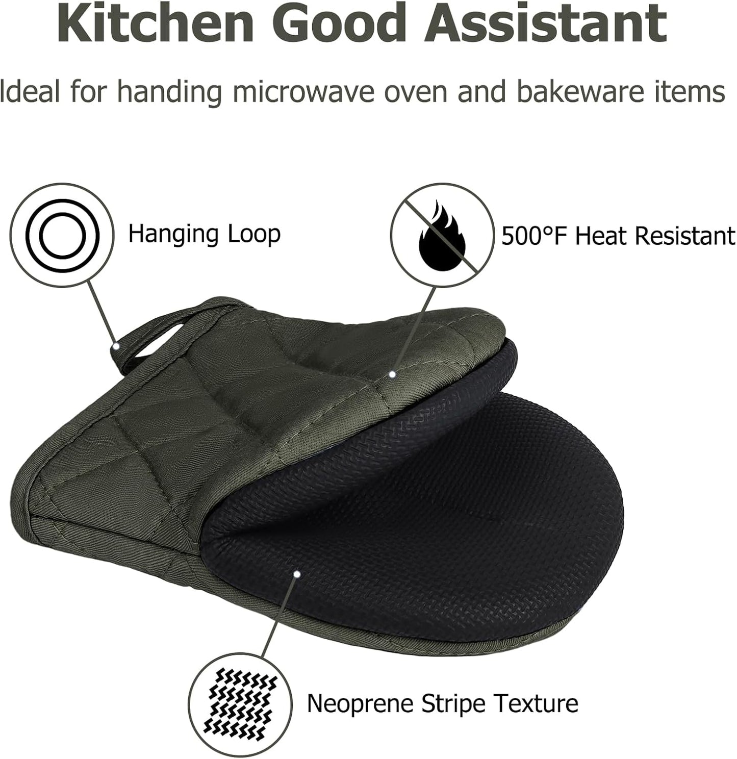 Goldmeet Kitchen Set Pack Of 5 - Silicone Oven Mitts, Pot Holders, and Towel Set - Heat Resistant Mini Oven Mittens for Baking, Grilling, and Barbecue up to 500 Degrees