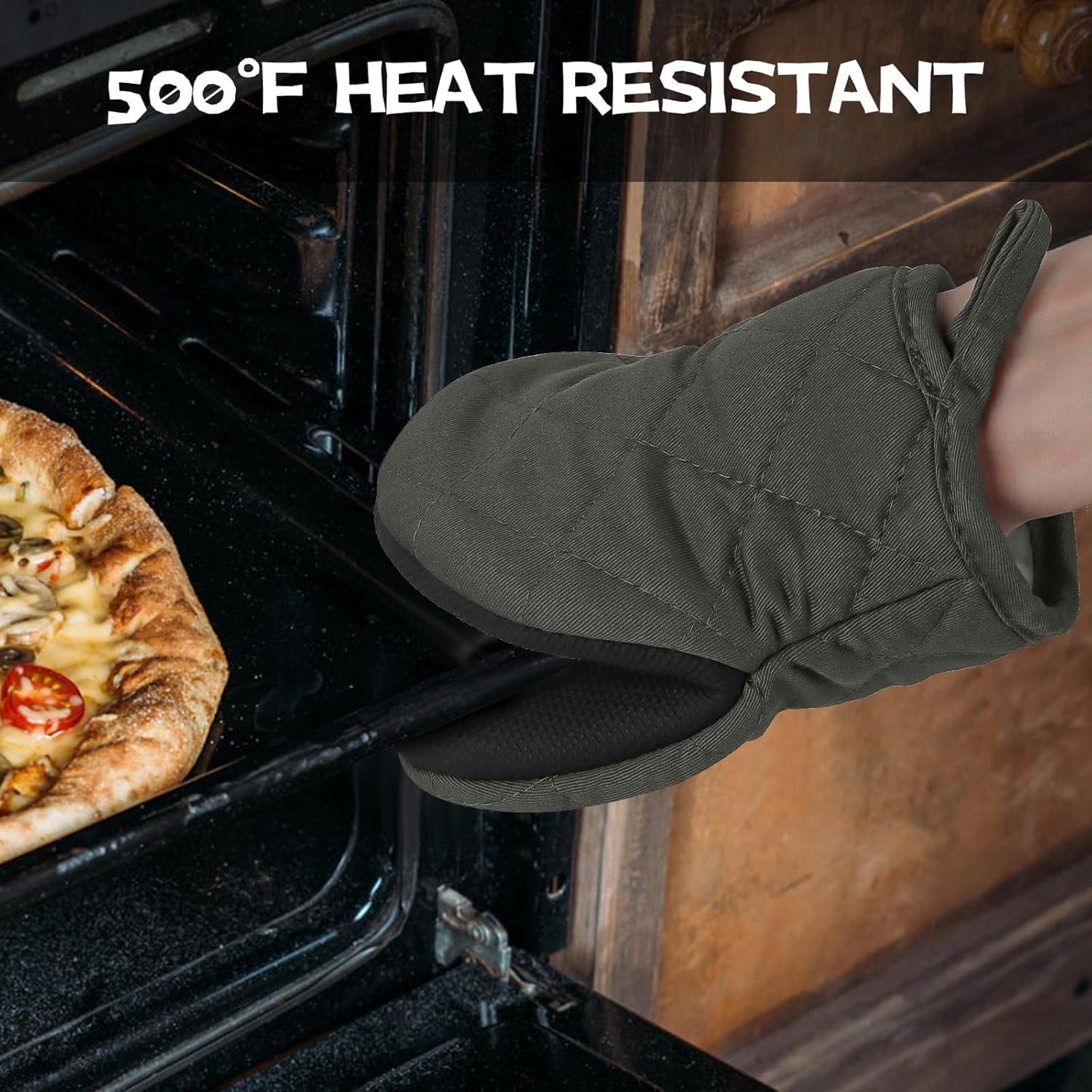 Goldmeet Kitchen Set Pack Of 5 - Silicone Oven Mitts, Pot Holders, and Towel Set - Heat Resistant Mini Oven Mittens for Baking, Grilling, and Barbecue up to 500 Degrees