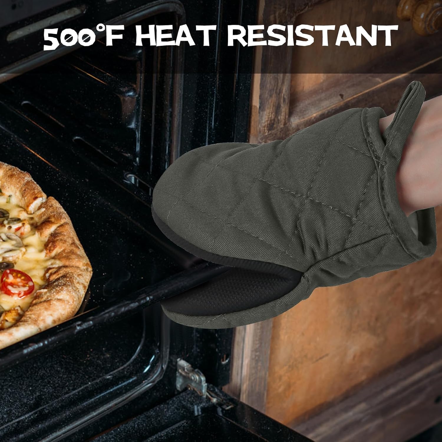 Goldmeet Kitchen Set Pack Of 5 - Silicone Oven Mitts, Pot Holders, and Towel Set - Heat Resistant Mini Oven Mittens for Baking, Grilling, and Barbecue up to 500 Degrees