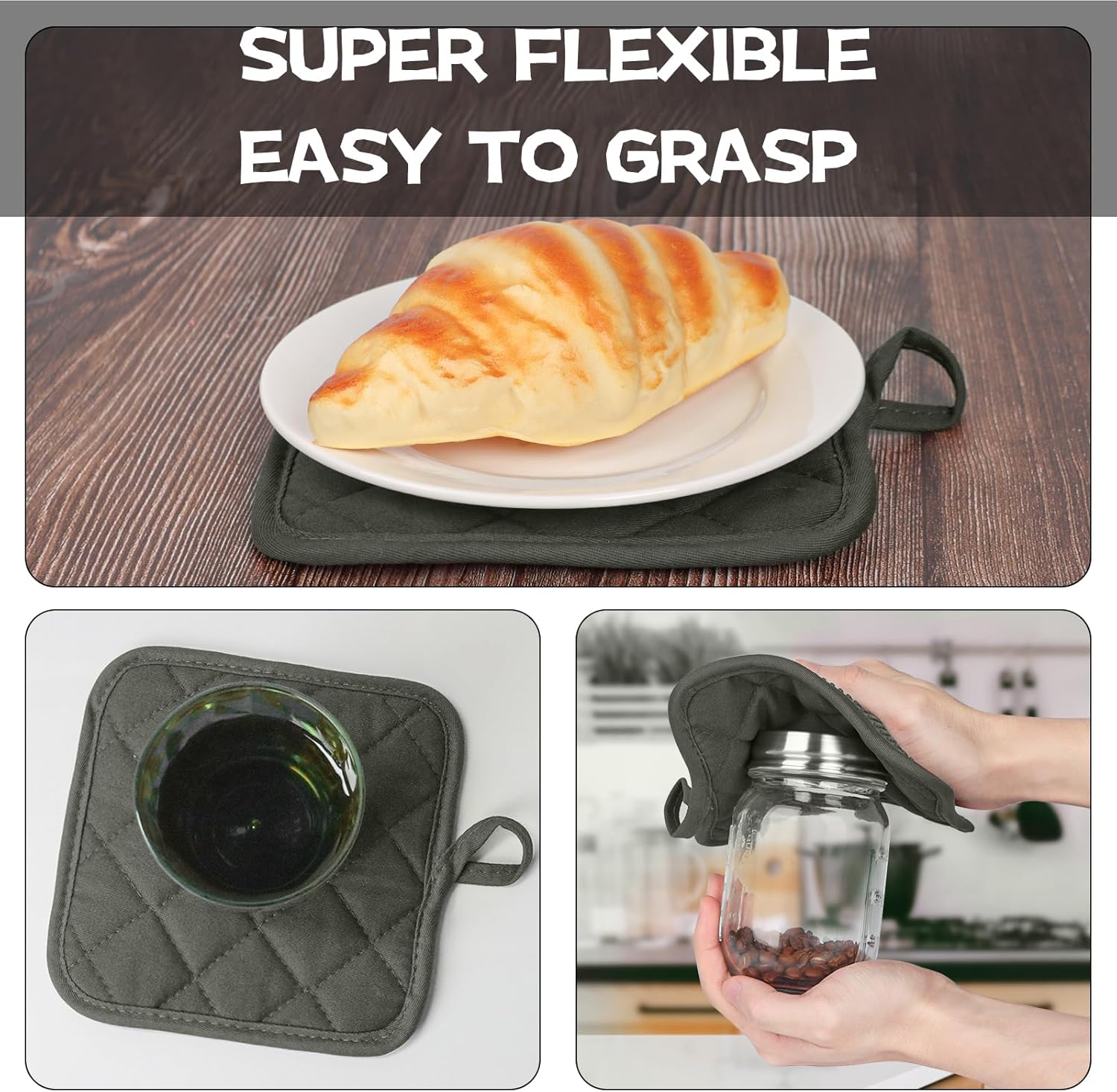 Goldmeet Kitchen Set Pack Of 5 - Silicone Oven Mitts, Pot Holders, and Towel Set - Heat Resistant Mini Oven Mittens for Baking, Grilling, and Barbecue up to 500 Degrees