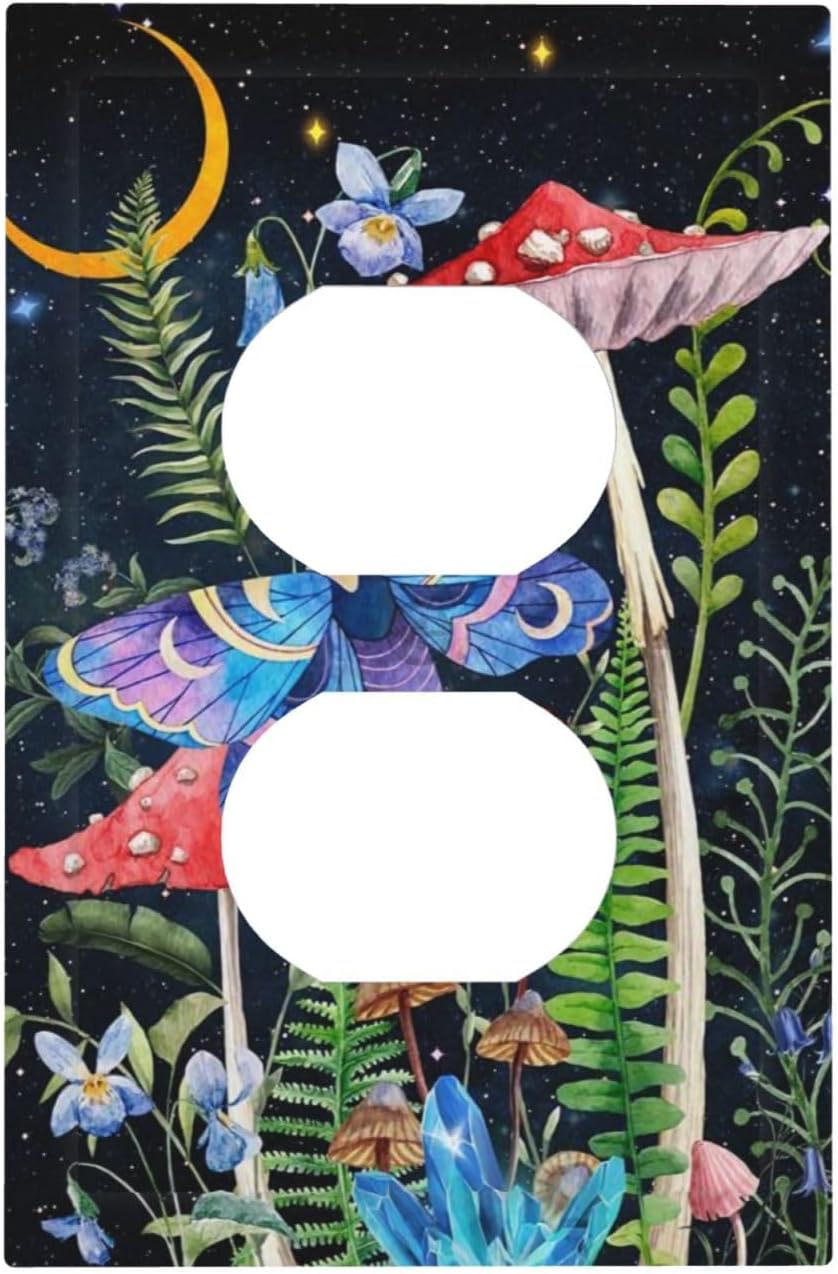 Gothic Boho Hippie Butterfly Mushroom Plants Moon Stars Botanical Moth Electrical Wall Plate - 1 Gang Outlet Cover Switch Faceplate
