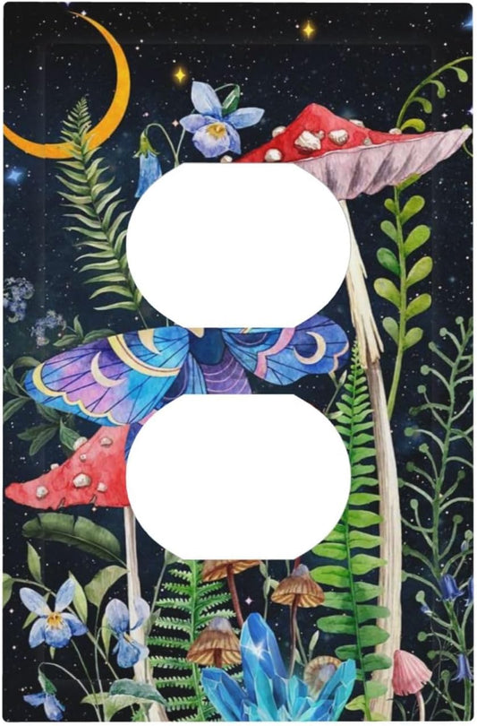 Gothic Boho Hippie Butterfly Mushroom Plants Moon Stars Botanical Moth Electrical Wall Plate - 1 Gang Outlet Cover Switch Faceplate