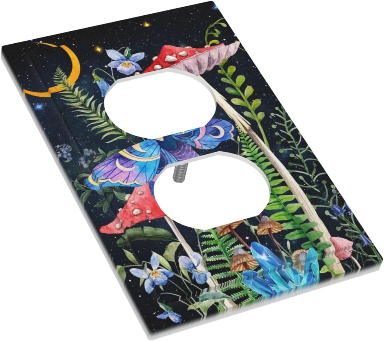 Gothic Boho Hippie Butterfly Mushroom Plants Moon Stars Botanical Moth Electrical Wall Plate - 1 Gang Outlet Cover Switch Faceplate