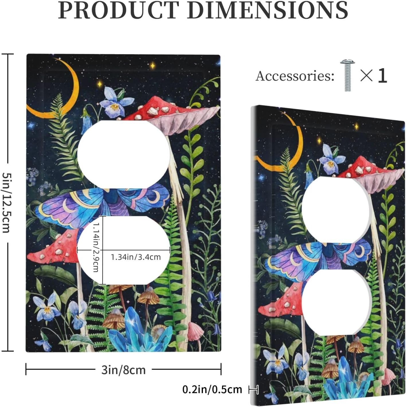 Gothic Boho Hippie Butterfly Mushroom Plants Moon Stars Botanical Moth Electrical Wall Plate - 1 Gang Outlet Cover Switch Faceplate