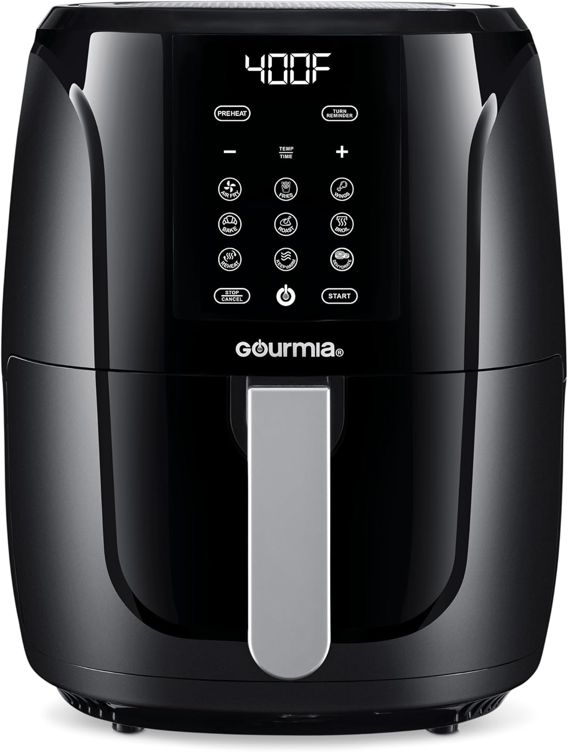 Gourmia 5 Quart Air Fryer Oven with Digital Display, 12 Cooking Presets, XL Basket, 1500w Power - Black/Stainless Steel
