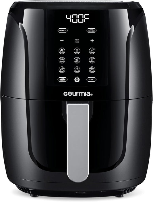 Gourmia 5 Quart Air Fryer Oven with Digital Display, 12 Cooking Presets, XL Basket, 1500w Power - Black/Stainless Steel