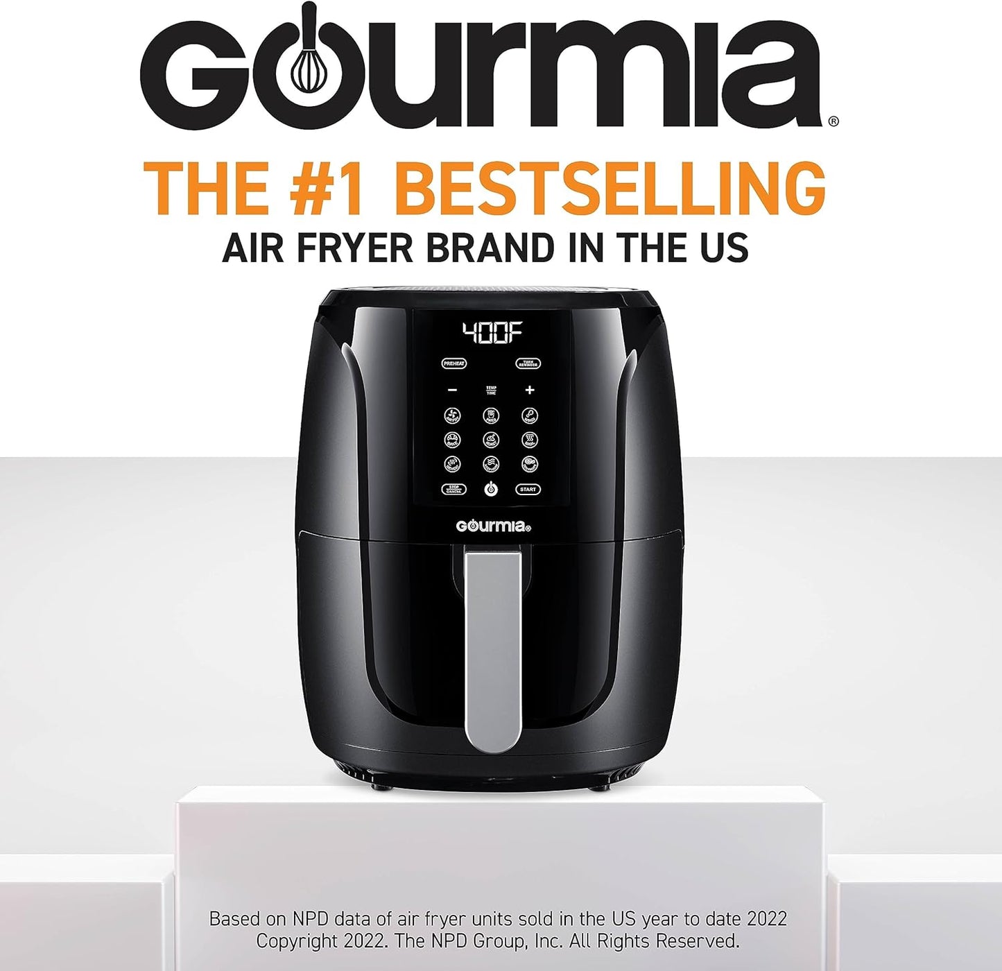 Gourmia 5 Quart Air Fryer Oven with Digital Display, 12 Cooking Presets, XL Basket, 1500w Power - Black/Stainless Steel