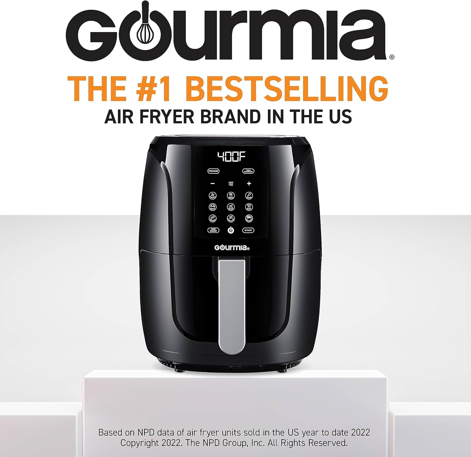 Gourmia 5 Quart Air Fryer Oven with Digital Display, 12 Cooking Presets, XL Basket, 1500w Power - Black/Stainless Steel