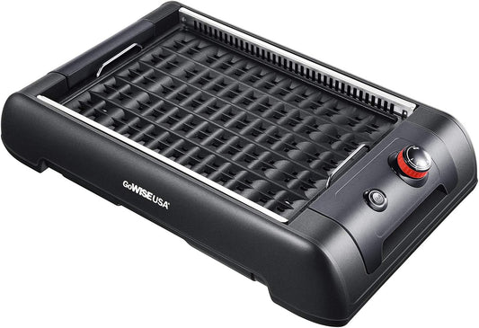 GoWISE USA GW88000 2-in-1 Smokeless Indoor Grill & Griddle with Interchangeable Plates & Drip Pan - Black - Large - Includes 20 Recipes