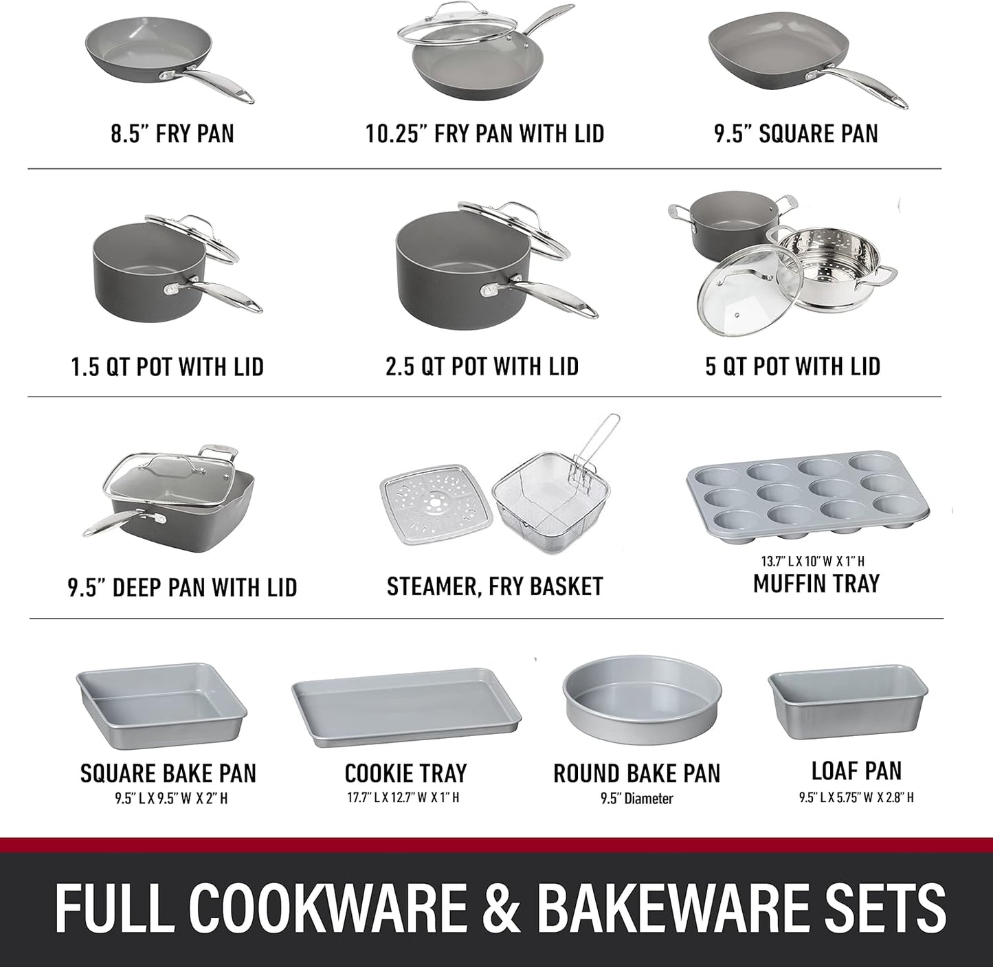 Granitestone Pro 20-Piece Nonstick Cookware Set - Hard Anodized, Durable, Toxin-Free, Dishwasher Safe