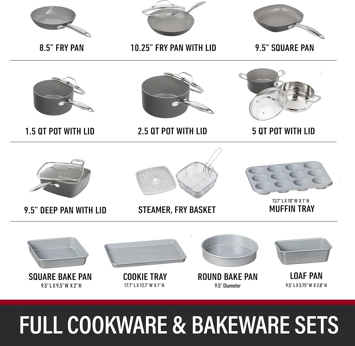 Granitestone Pro 20-Piece Nonstick Cookware Set - Hard Anodized, Durable, Toxin-Free, Dishwasher Safe