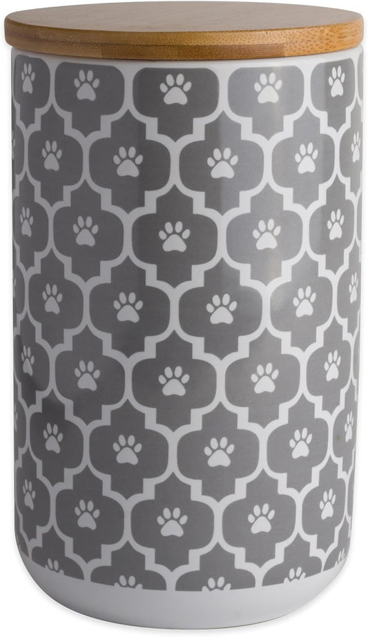 Gray Bone Dry Lattice Collection Pet Bowl and Treat Canister Set, 4x6.5