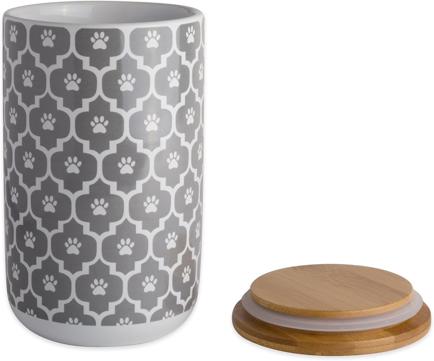 Gray Bone Dry Lattice Collection Pet Bowl and Treat Canister Set, 4x6.5