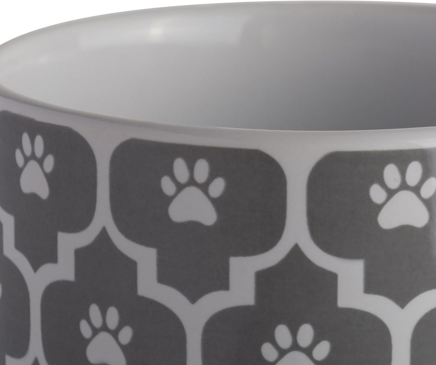 Gray Bone Dry Lattice Collection Pet Bowl and Treat Canister Set, 4x6.5