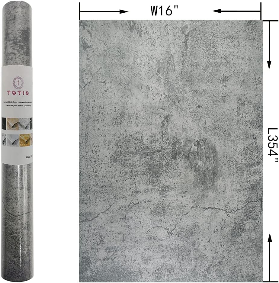 Gray Concrete Peel and Stick Wallpaper - 16x354 Inch Matte Contact Paper for Countertop, Waterproof Self Adhesive Furniture Stickers - Kitchen Decorative Vinyl Shelf Liner