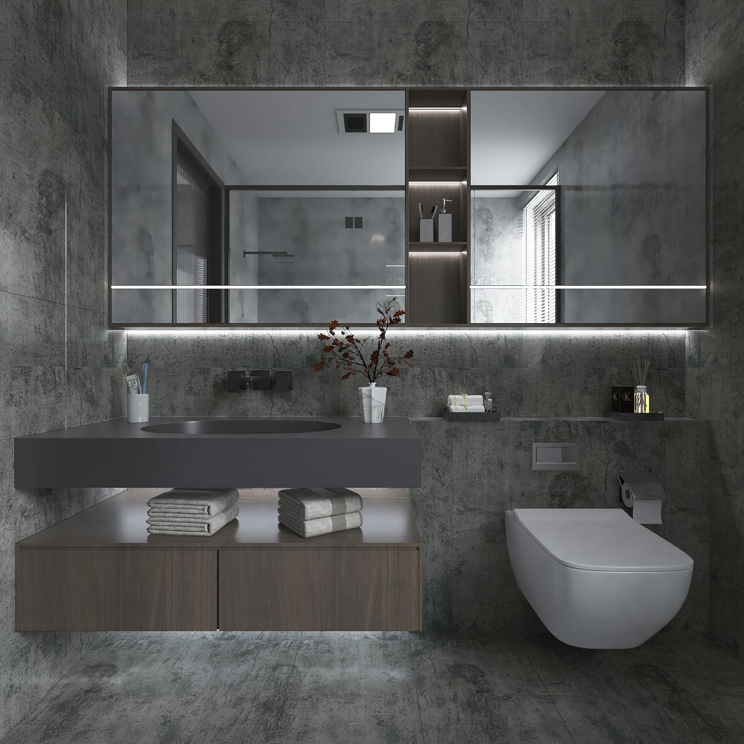 Gray Concrete Peel and Stick Wallpaper - 16x354 Inch Matte Contact Paper for Countertop, Waterproof Self Adhesive Furniture Stickers - Kitchen Decorative Vinyl Shelf Liner