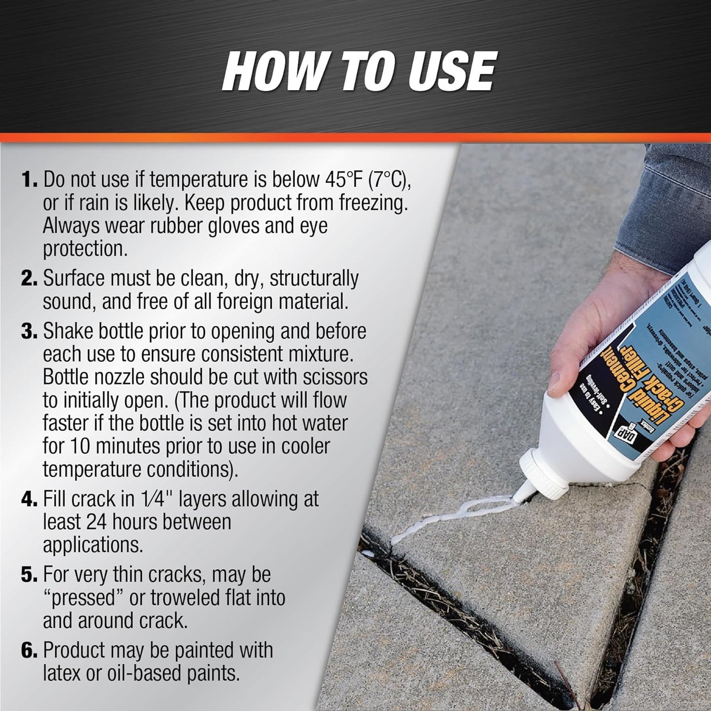 Gray Concrete Repair Kit: Liquid Cement Crack Filler & Concrete Patch - 1 Quart + 5.5 Oz