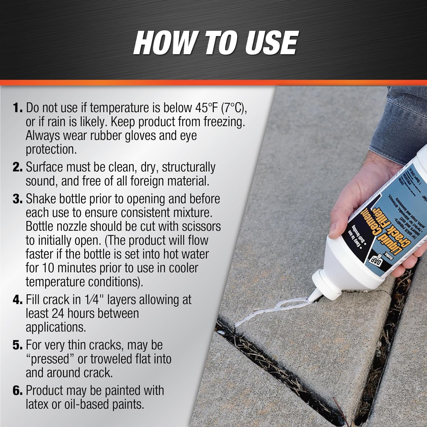 Gray Concrete Repair Kit: Liquid Cement Crack Filler & Concrete Patch - 1 Quart + 5.5 Oz
