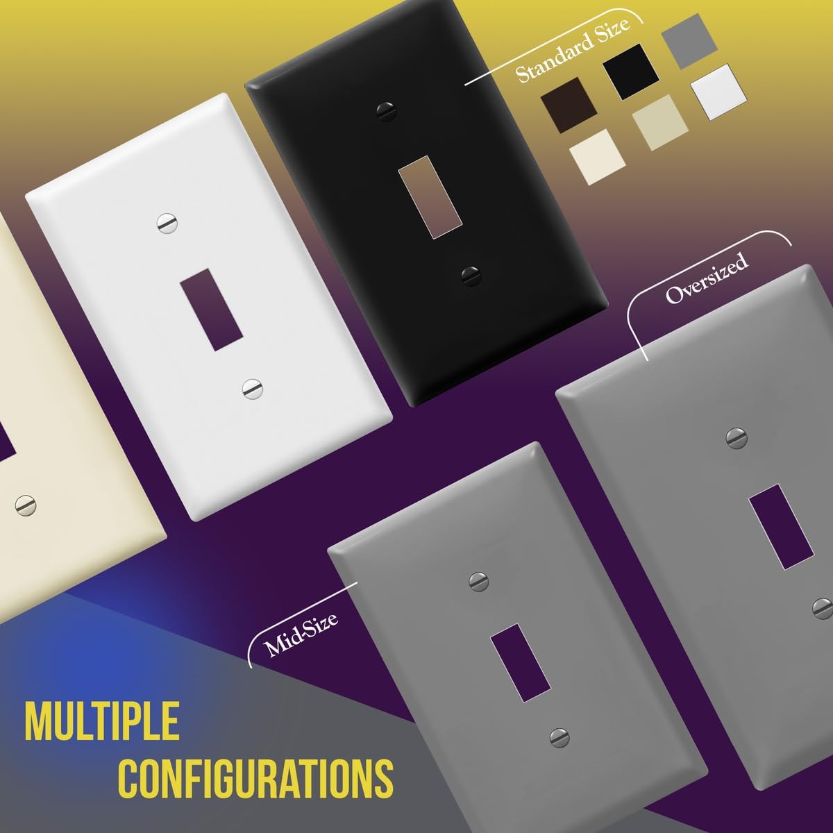 Gray Quad Toggle Light Switch Wall Plate - 4-Gang Standard Size 4.50" x 8.19" Unbreakable Polycarbonate Thermoplastic by ENERLITES