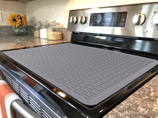 Gray Silicone Stove Top Cover - XL Glass Cooktop Protector & Dish Drying Mat for Electric Stove - 30 x 21 Range Cover