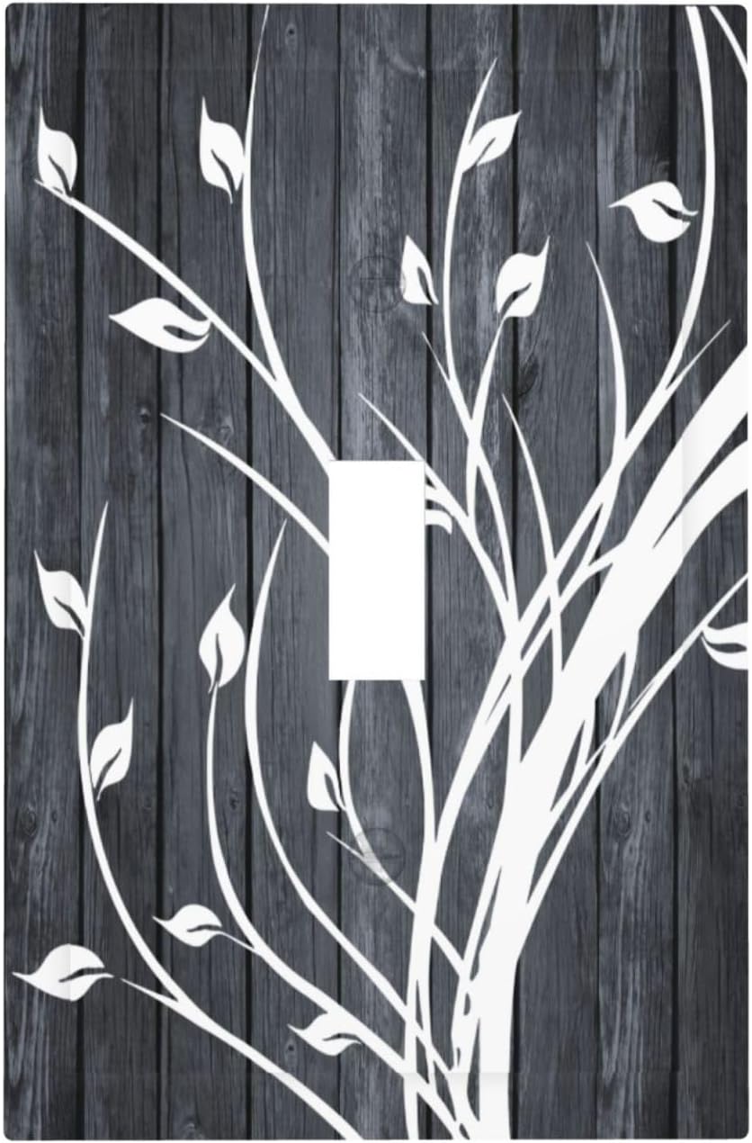 Gray Wood Rustic Farmhouse Tree Single Toggle Light Switch Cover - Decorative Country Wall Plate for Kitchen, Bathroom, Bedroom - 5" x 3