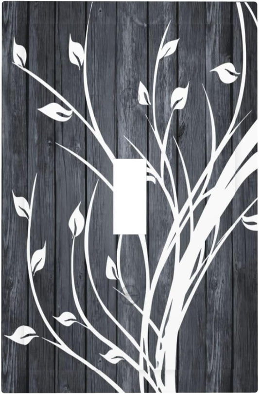 Gray Wood Rustic Farmhouse Tree Single Toggle Light Switch Cover - Decorative Country Wall Plate for Kitchen, Bathroom, Bedroom - 5" x 3