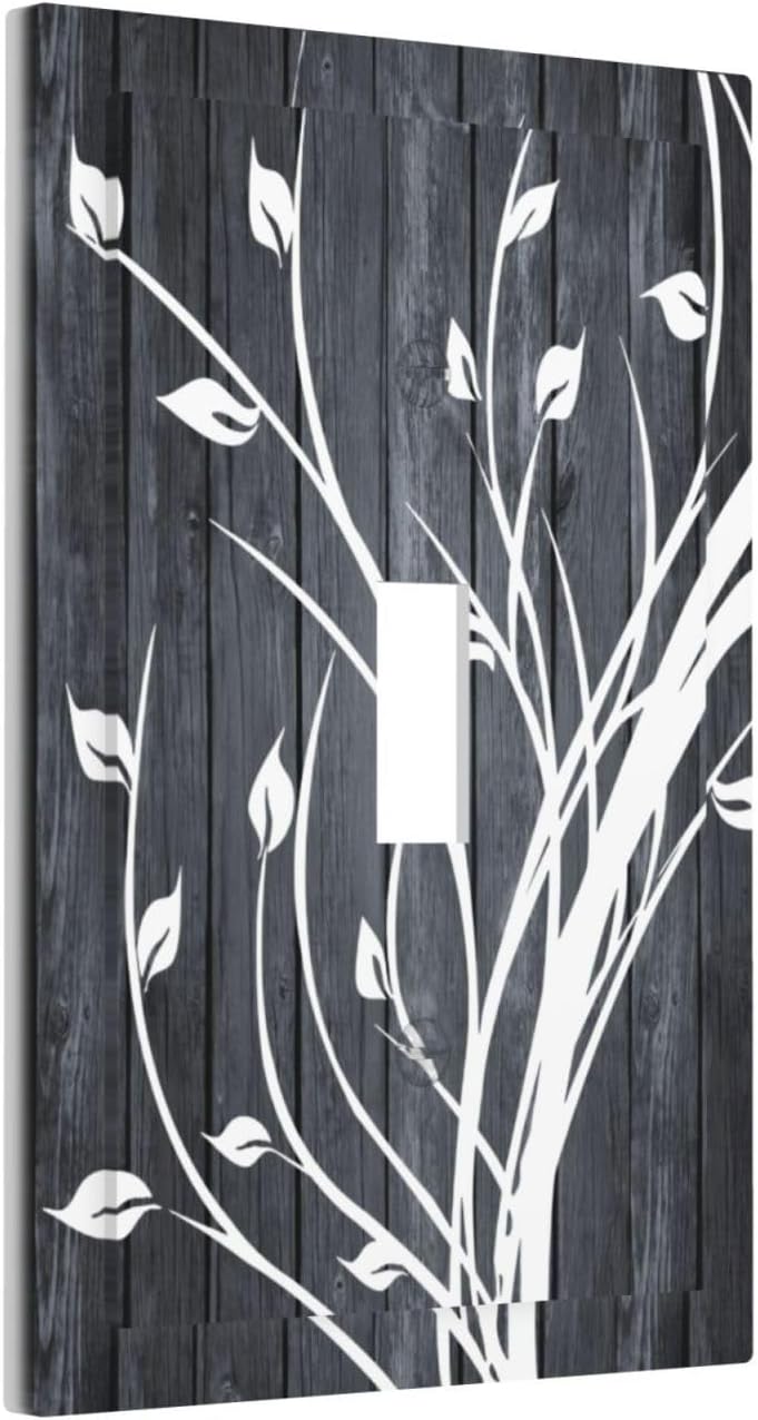 Gray Wood Rustic Farmhouse Tree Single Toggle Light Switch Cover - Decorative Country Wall Plate for Kitchen, Bathroom, Bedroom - 5" x 3