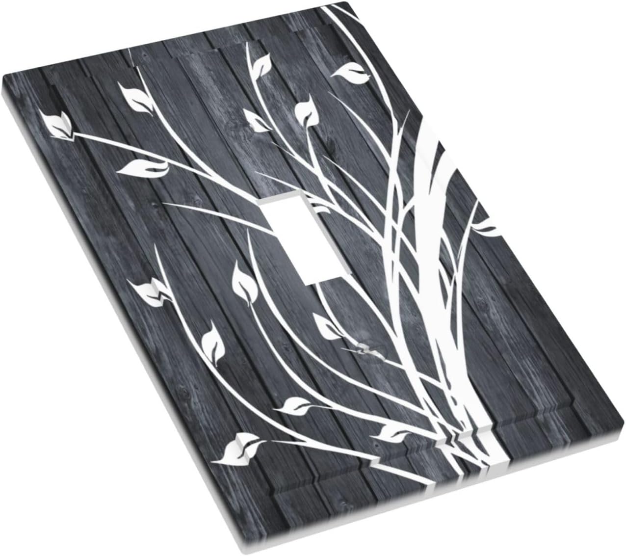 Gray Wood Rustic Farmhouse Tree Single Toggle Light Switch Cover - Decorative Country Wall Plate for Kitchen, Bathroom, Bedroom - 5" x 3