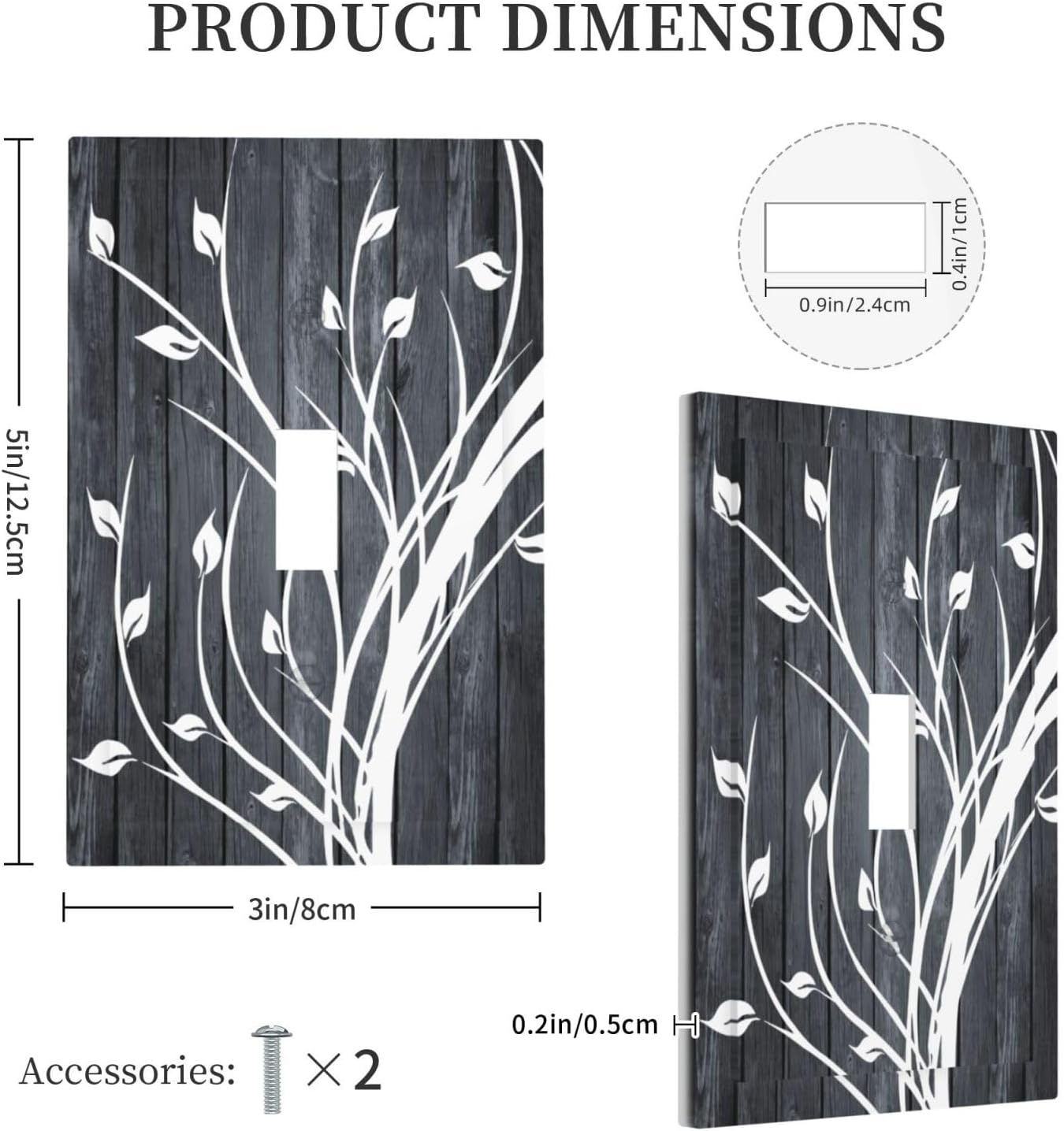 Gray Wood Rustic Farmhouse Tree Single Toggle Light Switch Cover - Decorative Country Wall Plate for Kitchen, Bathroom, Bedroom - 5" x 3