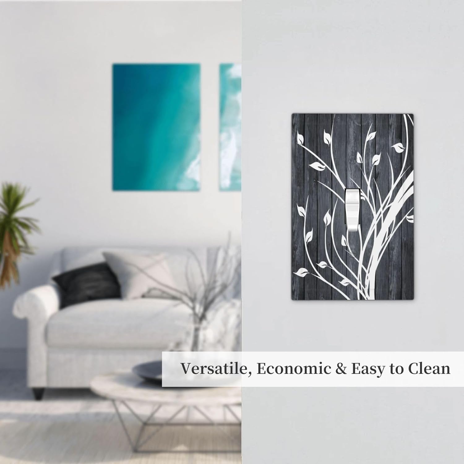 Gray Wood Rustic Farmhouse Tree Single Toggle Light Switch Cover - Decorative Country Wall Plate for Kitchen, Bathroom, Bedroom - 5" x 3