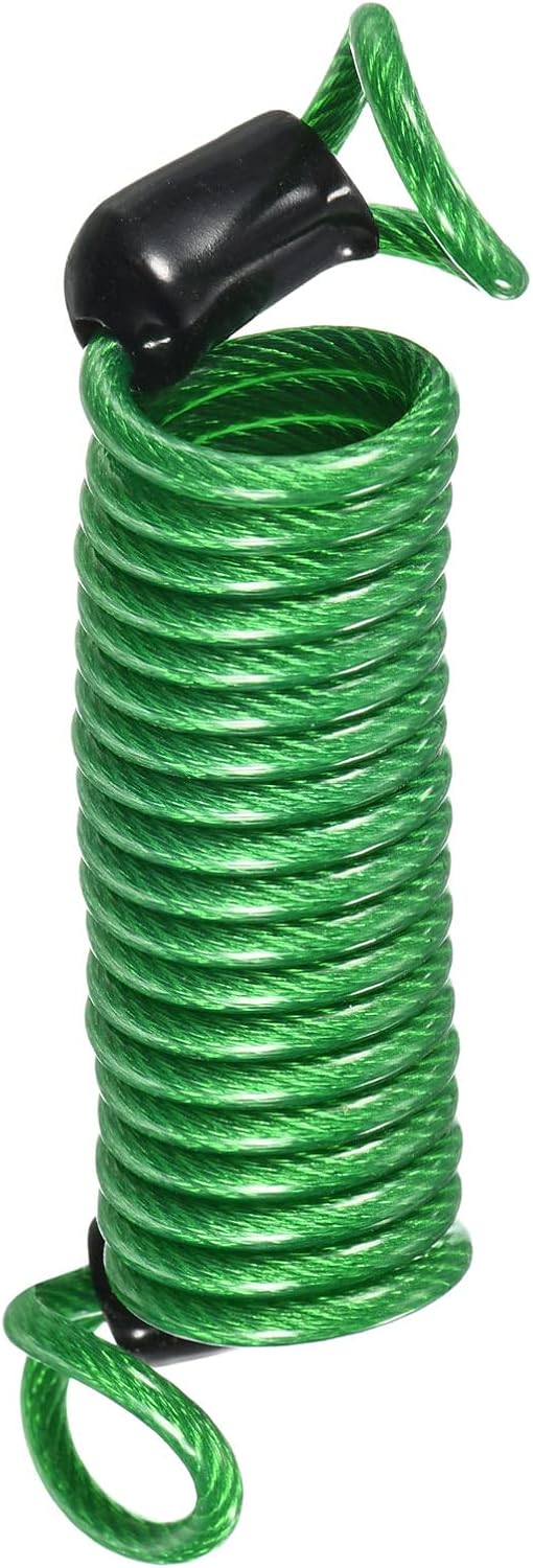 Green 2.5mmx1m Steel Cable Lock with Plastic Coated Reminder Wire for Outdoor Security