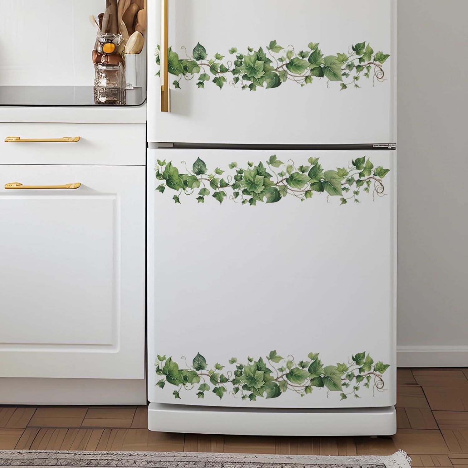 Green Leafy Vine Wall Stickers - Set of 4, sacinora Natural Plants Vinyl Decals for Living Room, Bedroom, Kitchen - DIY Peel and Stick Art Decor