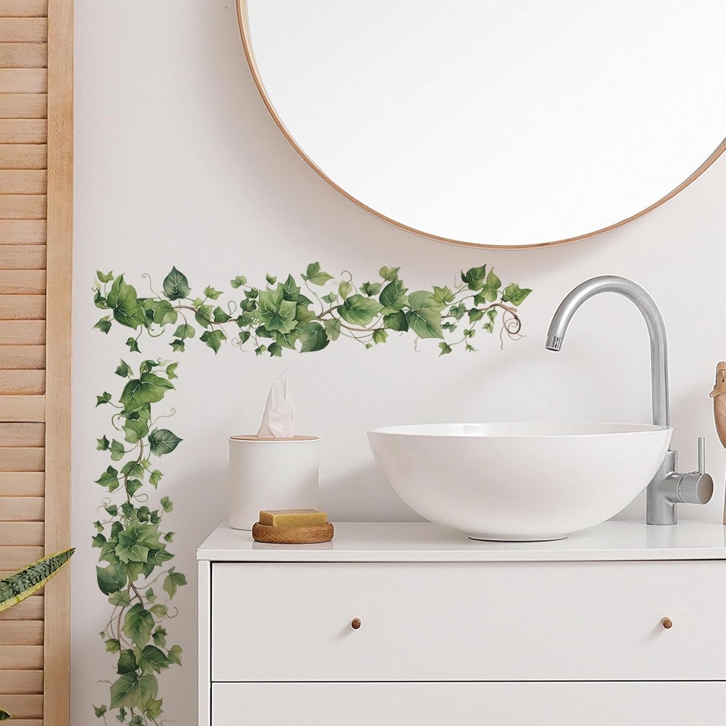 Green Leafy Vine Wall Stickers - Set of 4, sacinora Natural Plants Vinyl Decals for Living Room, Bedroom, Kitchen - DIY Peel and Stick Art Decor