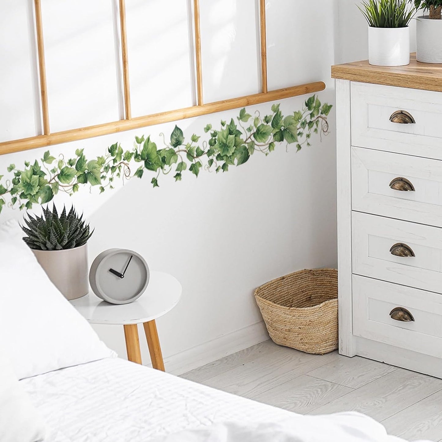 Green Leafy Vine Wall Stickers - Set of 4, sacinora Natural Plants Vinyl Decals for Living Room, Bedroom, Kitchen - DIY Peel and Stick Art Decor