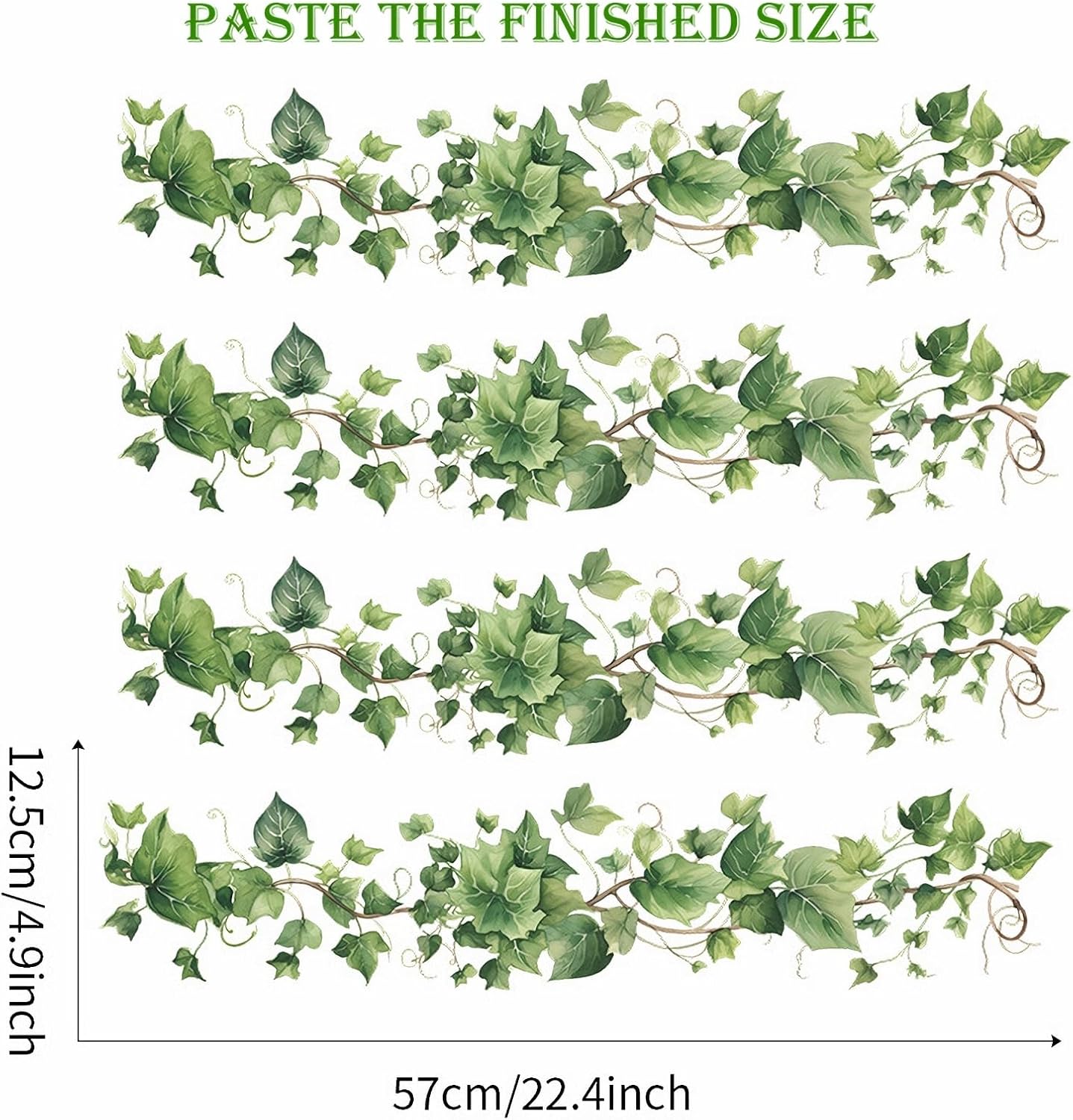 Green Leafy Vine Wall Stickers - Set of 4, sacinora Natural Plants Vinyl Decals for Living Room, Bedroom, Kitchen - DIY Peel and Stick Art Decor