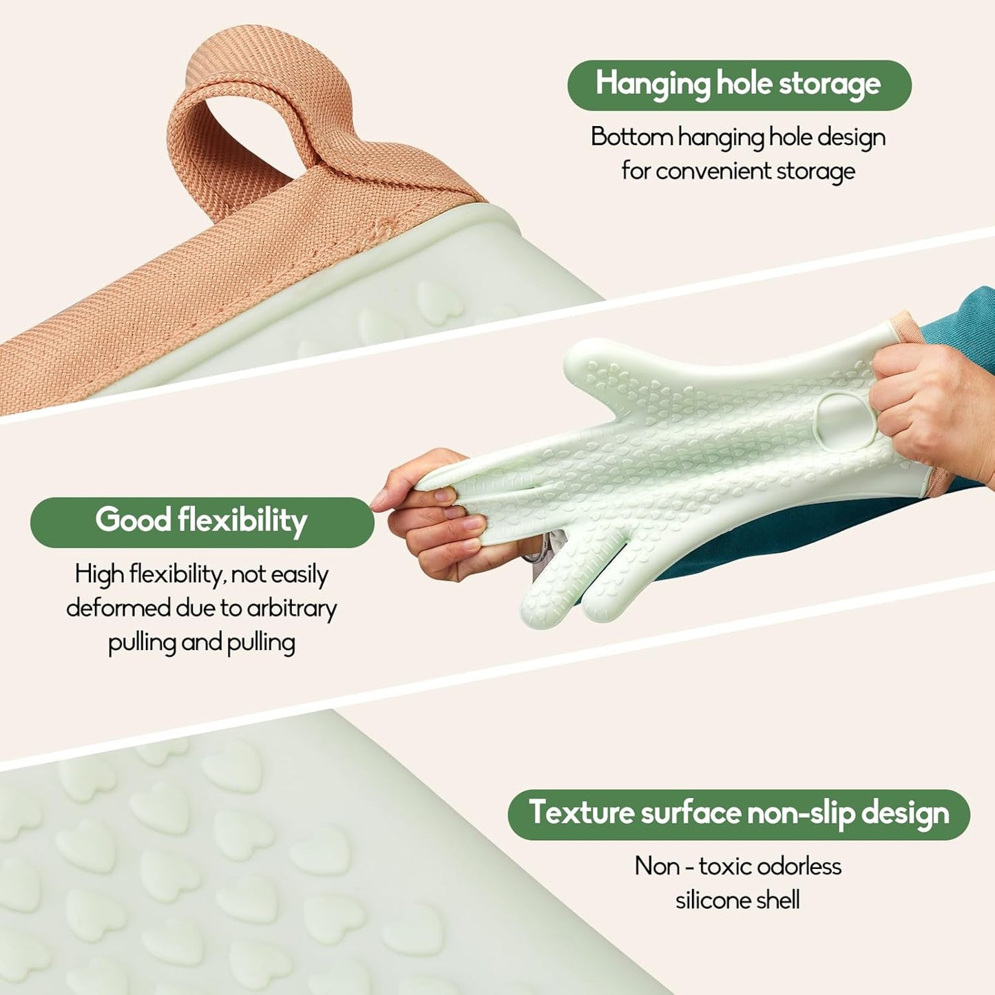 Green Silicone Oven Mitts and Pot Holders Set - Heat Resistant Kitchen Gloves for Grill, BBQ, Baking - 2 Pack