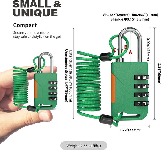 Green UP Security Retractable Cable Bike Lock with Helmet Lock, Theft Protection, Padlock, and Combo - Compact and Convenient Bike Lock