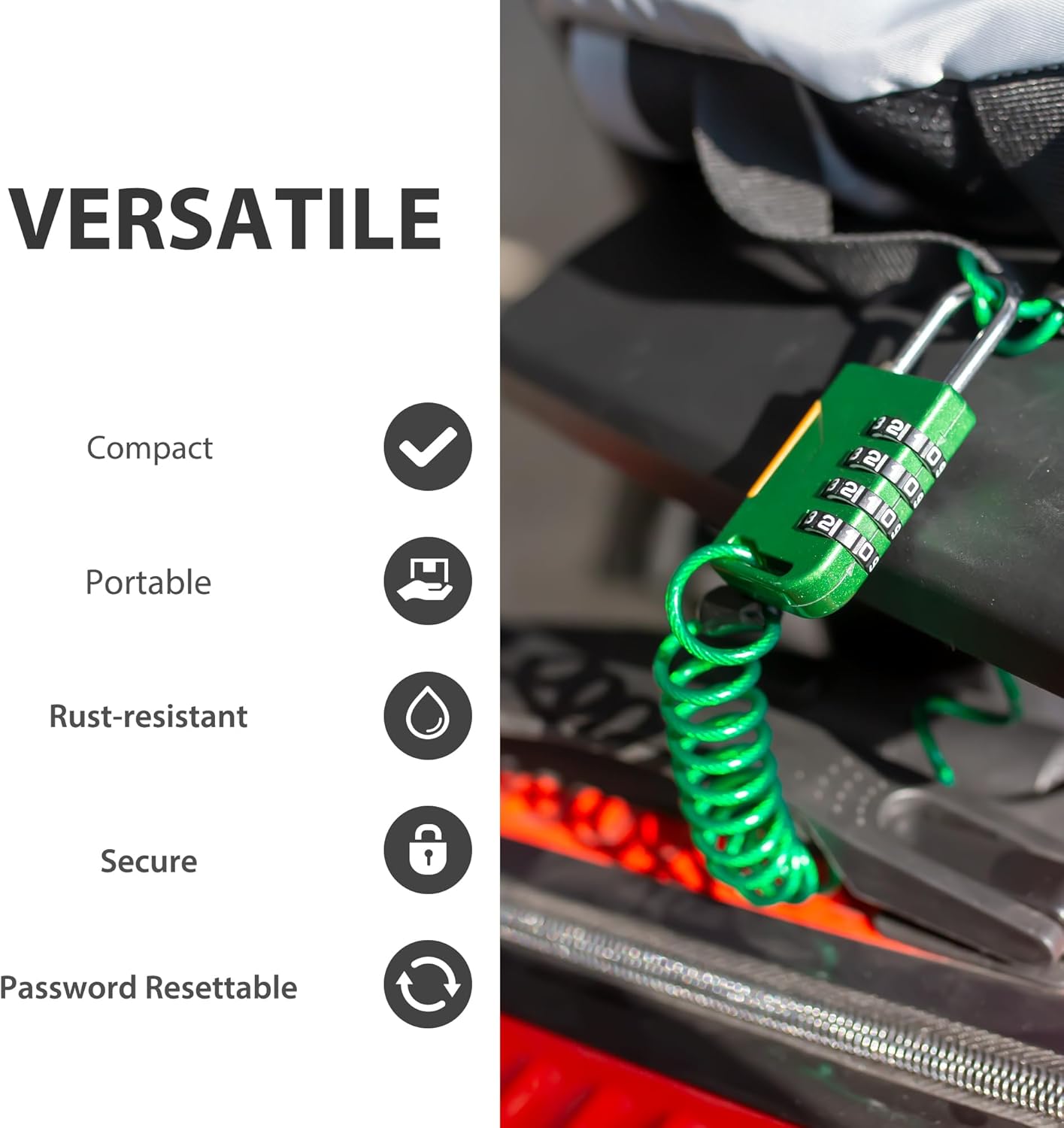 Green UP Security Retractable Cable Bike Lock with Helmet Lock, Theft Protection, Padlock, and Combo - Compact and Convenient Bike Lock