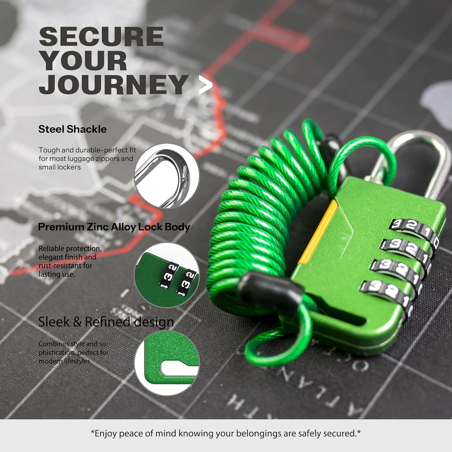 Green UP Security Retractable Cable Bike Lock with Helmet Lock, Theft Protection, Padlock, and Combo - Compact and Convenient Bike Lock