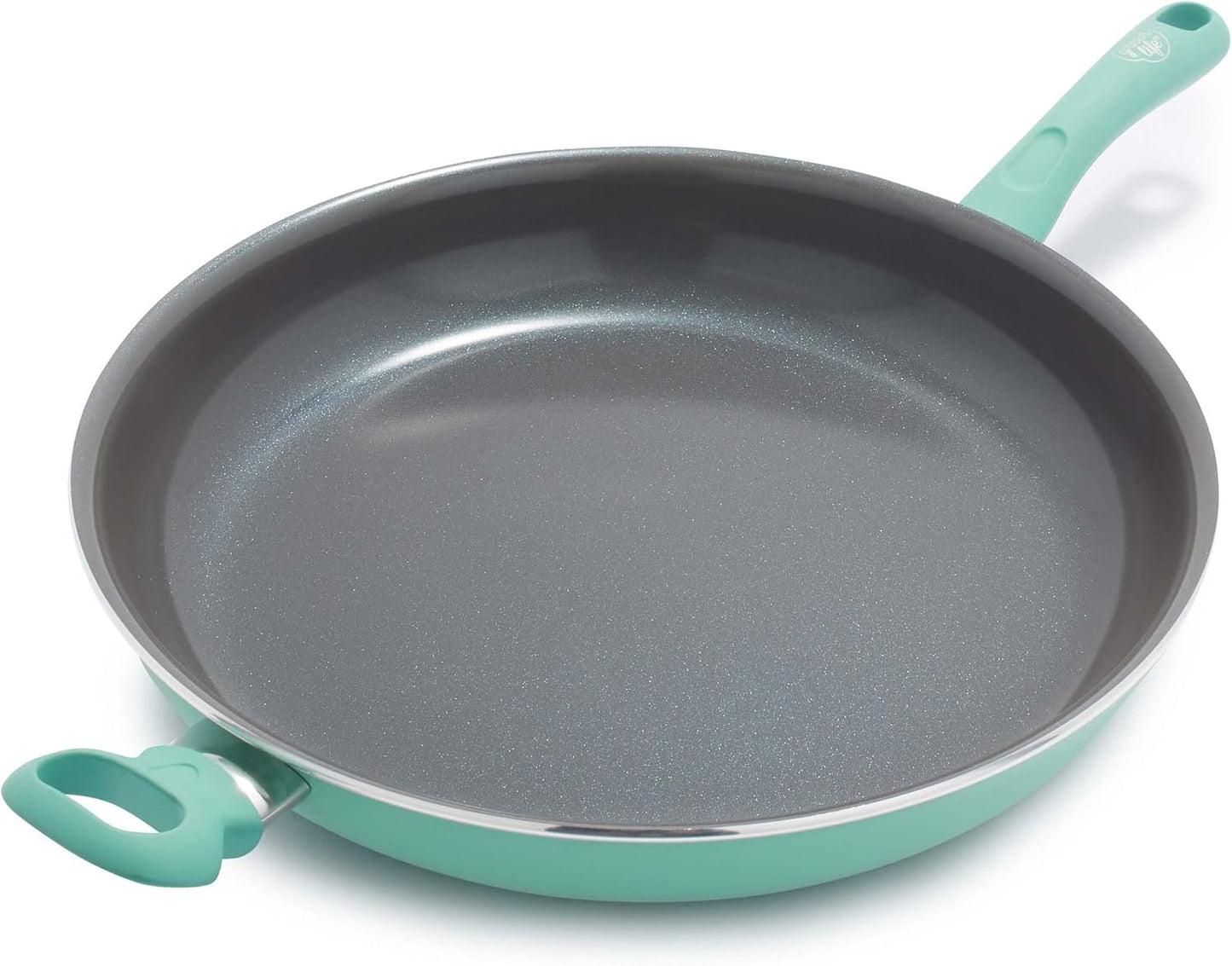 GreenLife 13" Frying Pan Skillet with Helper Handle, PFAS-Free & Dishwasher Safe - Turquoise Diamond Ceramic Nonstick