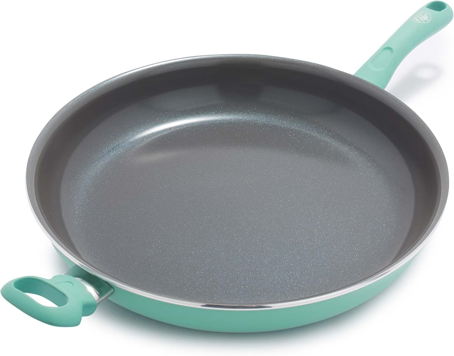 GreenLife 13" Frying Pan Skillet with Helper Handle, PFAS-Free & Dishwasher Safe - Turquoise Diamond Ceramic Nonstick