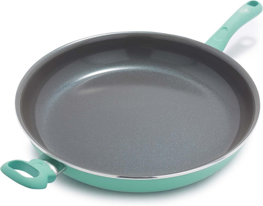 GreenLife 13" Frying Pan Skillet with Helper Handle, PFAS-Free & Dishwasher Safe - Turquoise Diamond Ceramic Nonstick