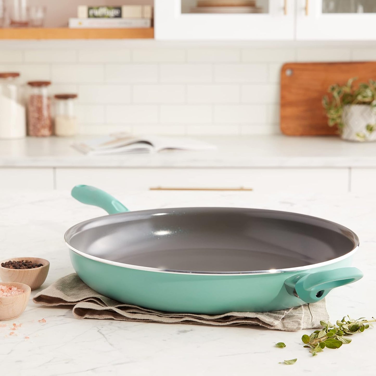 GreenLife 13" Frying Pan Skillet with Helper Handle, PFAS-Free & Dishwasher Safe - Turquoise Diamond Ceramic Nonstick