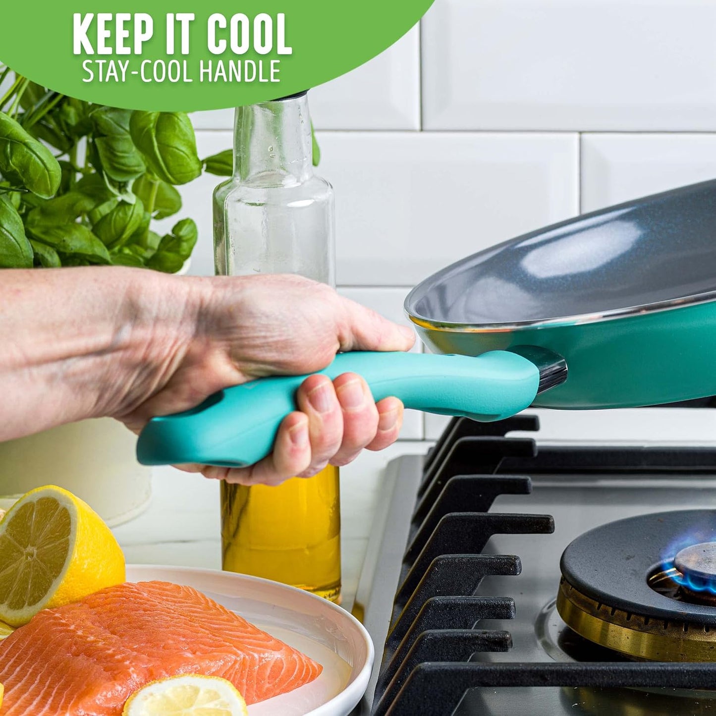 GreenLife 13" Frying Pan Skillet with Helper Handle, PFAS-Free & Dishwasher Safe - Turquoise Diamond Ceramic Nonstick