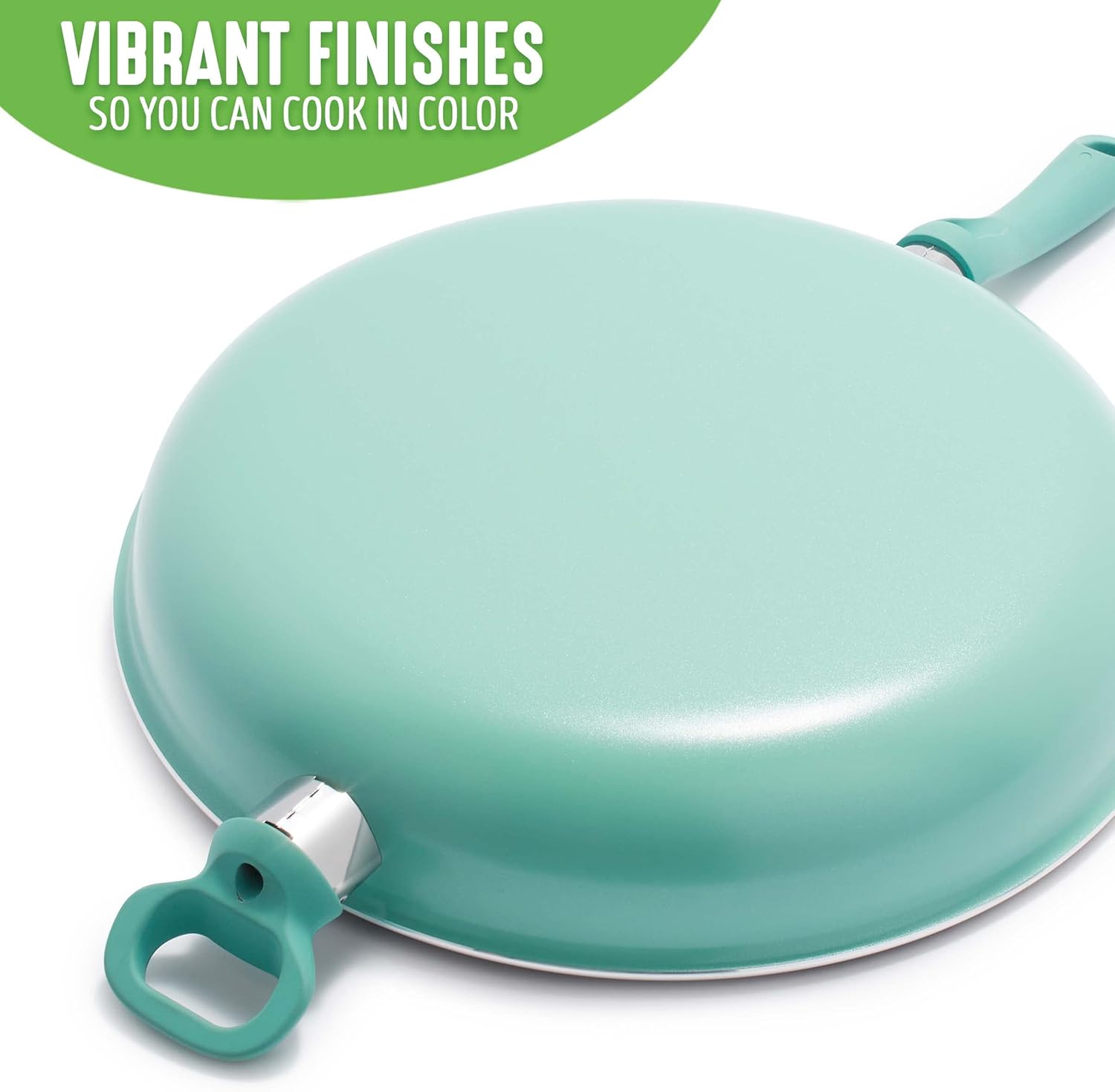 GreenLife 13" Frying Pan Skillet with Helper Handle, PFAS-Free & Dishwasher Safe - Turquoise Diamond Ceramic Nonstick