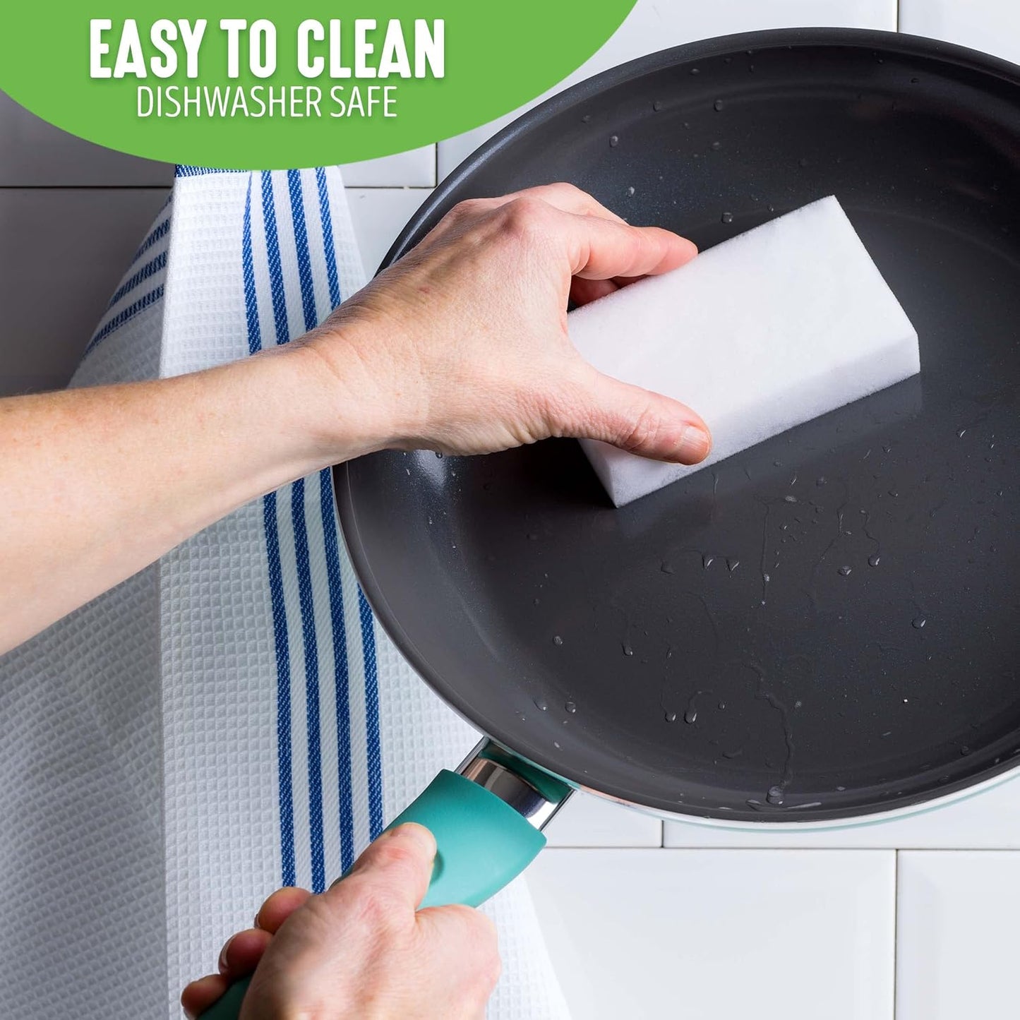 GreenLife 13" Frying Pan Skillet with Helper Handle, PFAS-Free & Dishwasher Safe - Turquoise Diamond Ceramic Nonstick