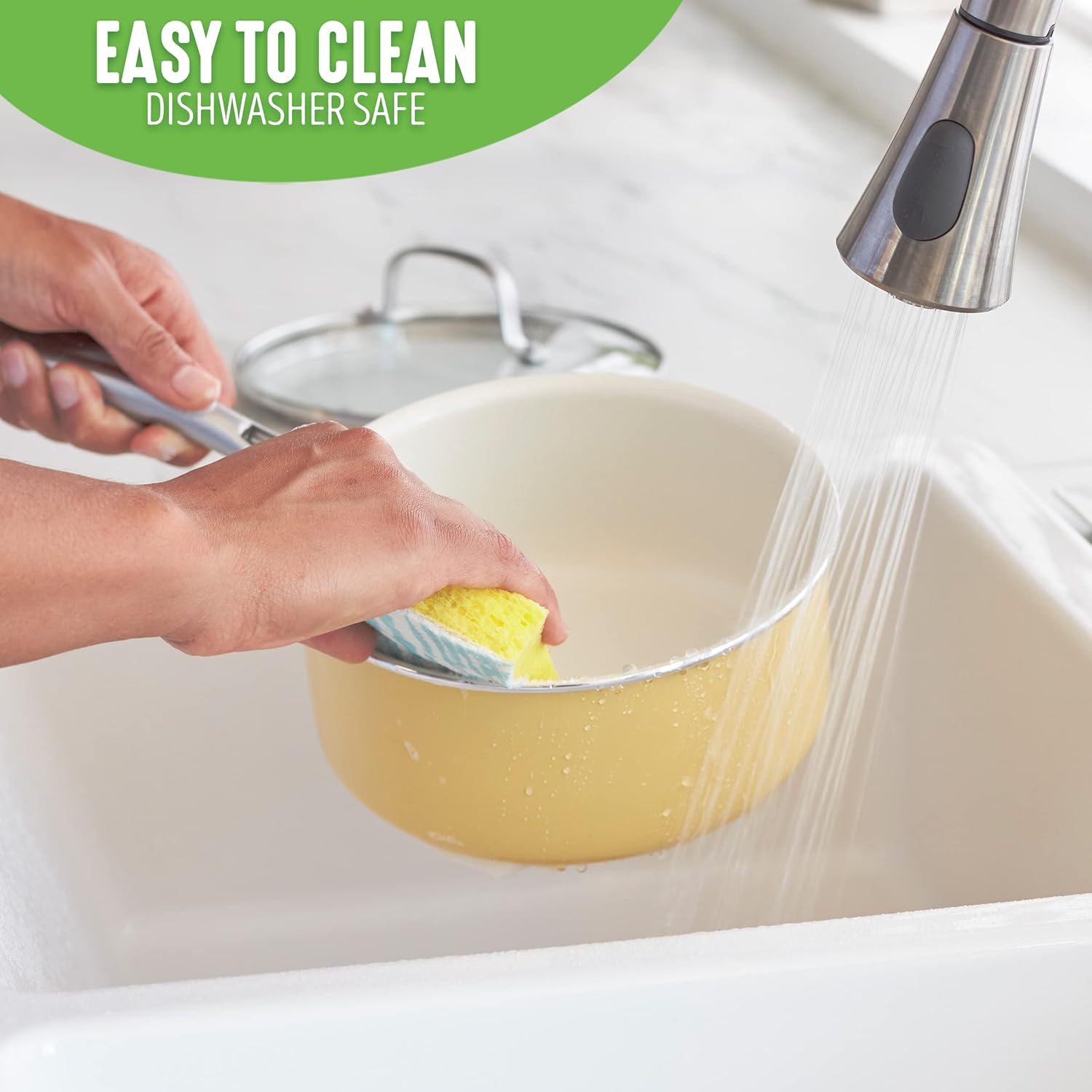 GreenLife Artisan Ceramic Nonstick Saucepan Set, 1QT and 2QT with Lids - Stainless Steel Handle, Induction Safe, PFAS-Free - Dishwasher & Oven Safe - Yellow